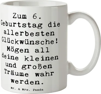 Produktbild von Mr. & Mrs. Panda Tasse Spruch 6. Geburtstag Glückwünsche - Weiß - Geschenk, Geburtstagsfeier, Glückwunsch, Geburtstagsgeschenk, Geburtstagswünsche, Kinder feiern, Pott