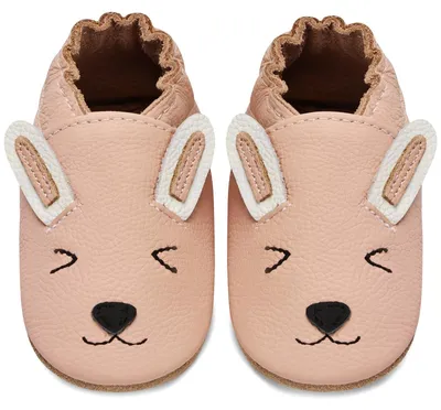 Image de Chaussures pour bébé - En cuir souple avec semelle en daim antidérapante - Couleur rose, motif lapin