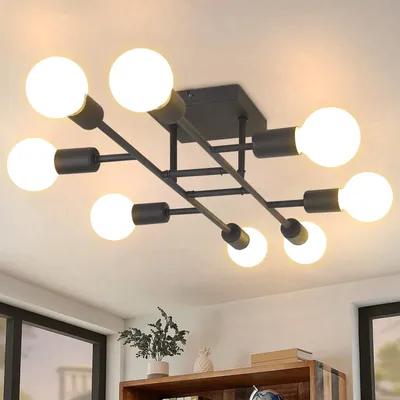 Produktbild von ZMH Deckenlampe Schwarz 8 Flammig Deckenleuchte Wohnzimmer, E27 Lampe Vintage Modern Metall Esszimerlampe Retro für Schlafzimmer Küche