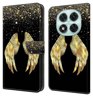 Produktbild von CLM-Tech Handyhülle kompatibel mit Xiaomi Redmi Note 14 Pro 5G Hülle - Tasche aus Kunstleder - Klapphülle mit Ständer und Kartenfächern - Schutzhülle Wallet Case Cover goldene Flügel