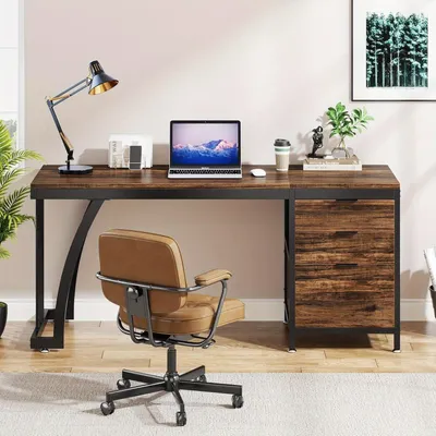 Immagine prodotto di Scrivania per computer - Scrivania - Postazione di lavoro - Scrivania - Tavolo da lavoro - Extra 150 cm - Contenitore con 3 cassetti