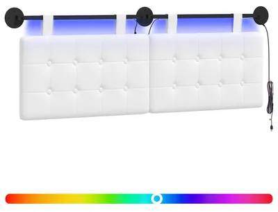 Zdjęcie produktu dla vidaXL Wiszące wezgłowie z oświetleniem LED, białe, materiałowe