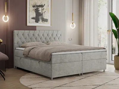 Produktbild von Boxspringbett 120x200 mit Bettkasten, Boxspringbett 120x200 mit Matratze, Doppelbett mit Matratze und Topper - Polsterbett mit Kopfteil - ROMA - 120x200 - Hellgrau - Struktur - H4