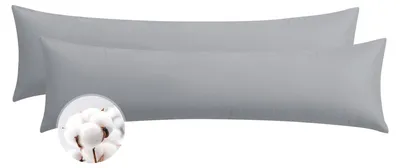 Produktbild von Kissenbezug für Seitenschläfer, 40 x 145 cm, Baumwolle, 2er-Set, hellgrau – weicher Kissenbezug 40 x 145 cm mit Reißverschluss, grauer Kissenbezug 40 x 145 cm