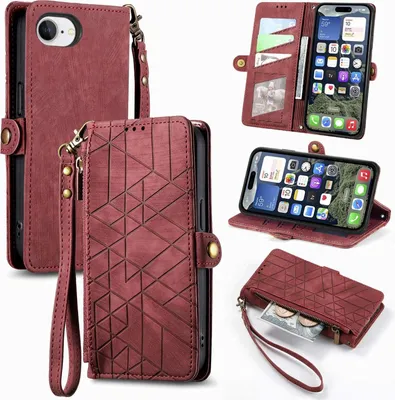 Produktbild von für Apple iPhone 17e / 16e Kunstleder Zipper Book Wallet Tasche mit Schlaufe Rot