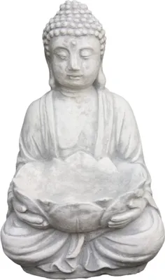 Produktbild von Schöner Buddha mit Schale aus Steinguss perfekt für den Garten die Terrasse oder den Vorgarten ist Frostfest Witterungsbeständig und Neu 31cm H, PO-1785