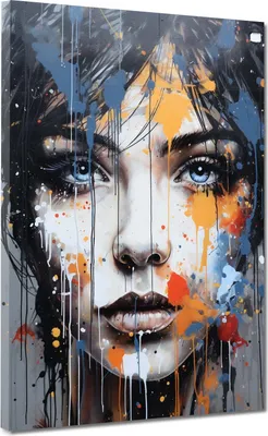 Produktbild von Gesicht Frau mit blauen Augen Street Art Leinwandbild Wandbild XL Wanddeko: 75x100x4cm
