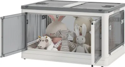 Produktbild von Aufbewahrungsbox Aufbewahrungskorb. faltbar, mit Staubschutz, 67  x 47  x 38 cm, Weiß + Grau