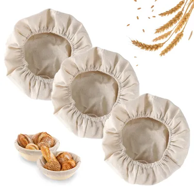 3er Set Brotback-Manddoek, Gärkorb-Linnen-Voering, rund 25,4 cm