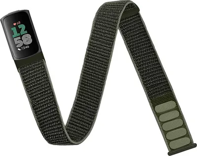 Produktbild von INF Fitbit Charge 5 6 Nylon Armband in Olivgrün mit Klettverschluss für Sport und Alltag Grün