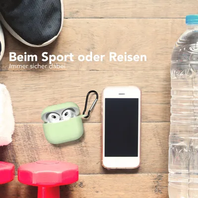 Produktbild von EAZY CASE - Schutzhülle für AirPods 3 Hülle Grün Silikon Case Stoßfest mit Karabiner geeignet als Schlüsselanhänger Antikratz Etui rutschfeste Silikonhülle für Airpod 3. Generation in Hellgrün