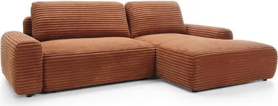 Produktbild von BETTSO Modernes Ecksofa CORDINA in Orange mit Bettzeugablage und Schlaffunktion Rechts