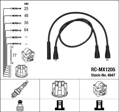 Produktbild von NGK 4947 Zündkabelsatz Zündleitungssatz für MOSKVICH ASLK 2140 Limousine 2141 Schrägheck ASLK 2137 Kombi
