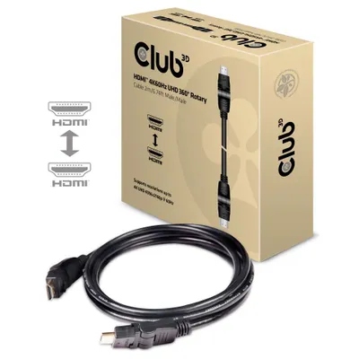 Produktbild von Club3D HDMI-Kabel A -> A 2.0 360° Drehbar 4K60Hz UHD 2 Meter retail