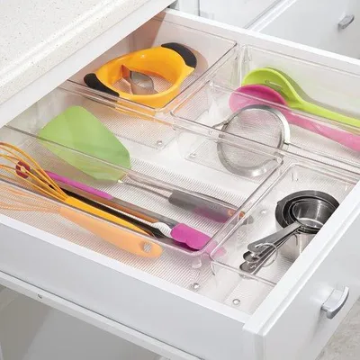 Image de Organiseur de tiroir pratique pour ustensiles de cuisine, 2 compartiments, en plastique