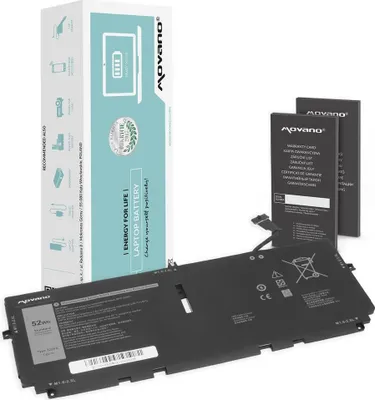 A laptop battery and its packaging are displayed against a white background.