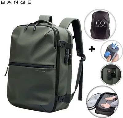Productafbeelding van CarryQuest® - BANGE Rugzak met vacuümcompressiesysteem, 55 liter, laptopvak, groen