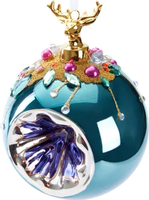 Image de BRUBAKER Premium Boule de Noël bleue avec figure de cerf - 10 cm Décorations de Noël avec perles