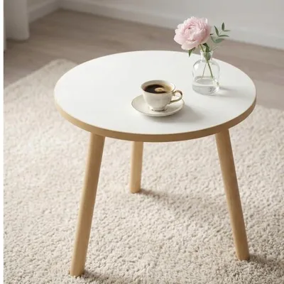 Runde Salontafel, weiß, Ø 50 cm, Höhe 46 cm, Holzbeine