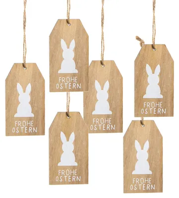 6 Holztafeln Frohe Ostern mit Osterhase 10 x 5,5 cm