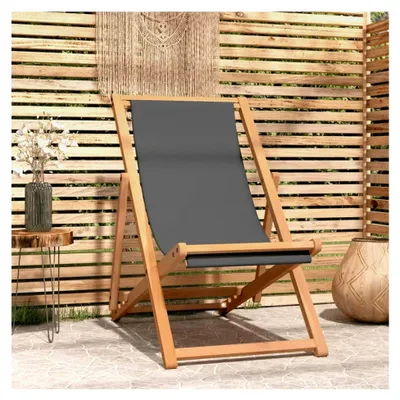Produktbild von Teakholz-Liegestuhl | Garten, Strand, Camping | Grau | 56 x 105 x 96 cm