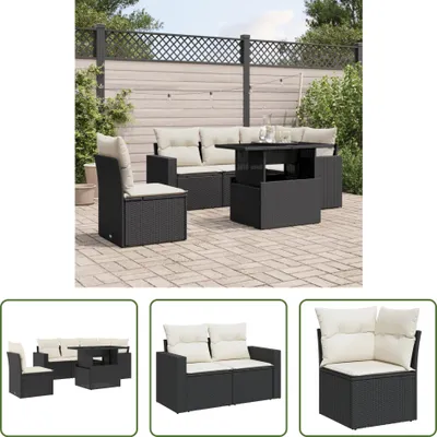 Produktbild von The Living Store 6-tlg. Garten-Sofagarnitur mit Kissen Schwarz Poly Rattan