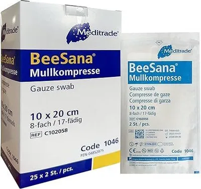 Produktbild von Sterile Kompressen 10x20 cm 50 Stück Nicht klebende Wundauflagen, Mullkompressen Steril 8 Lagen Verbandsmaterial, Wundkompressen zur Wundversorgung Bl