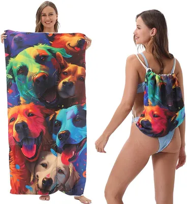 Produktbild von Strandtuch Mikrofaser 80x160 cm Schnelltrocknend mit Rucksack 2-in-1