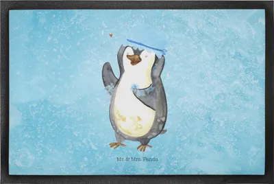 Produktbild von Mr. & Mrs. Panda Schmutzmatte Pinguin Duschen 50 x 75 cm - Eisblau - Geschenk, Baden, Singen, Fussmatte, Bodenvorleger, Dusche, fußmatte, Duschkonzert, Türvorleger