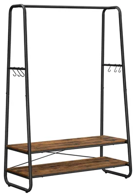 Obrázek produktu pro Stojan na oblečení - stojan do předsíně - 2 police - 6 háčků - ocelová konstrukce - 100x45x160 cm - snadná montáž - černá barva