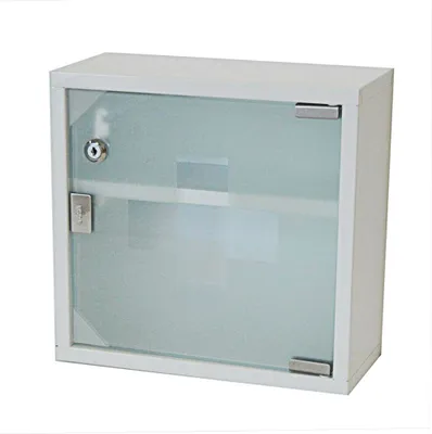Produktbild von Style home Medizinschrank Arzneischrank Erste Hilfe Schrank mit Schloss, Stahl und Glas-Tür, 2 Fächer (Weiß, 30x30x12cm)