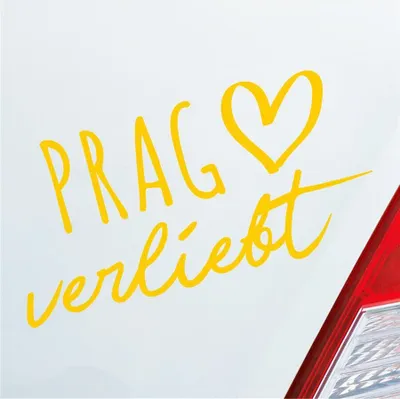 Produktbild von Auto Aufkleber Prag verliebt Herz Stadt Heimat Liebe Car 19x10 cm Gelb Sticker Heckscheibenaufkleber