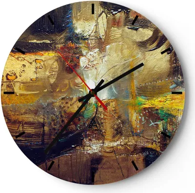 Produktbild von Wanduhr - Rund - Glasuhr - Abstraktion modern - 40x40cm - Schleichendes Uhrwerk - Lautlos - zum Aufhängen bereit - Dekoration Modern - Wanddekoration aus Glas - C3AR40x40-3483