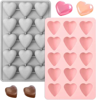 Produktbild von 2 herzförmige Silikonformen mit 15 Mulden für Schokolade, Kuchen, Gelees, Seifen und Eiswürfel