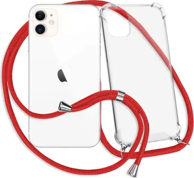 Produktbild von Handykette Backcover-Schutzhülle mit Band (Metall silberfarben) für Apple iPhone 11 - rot