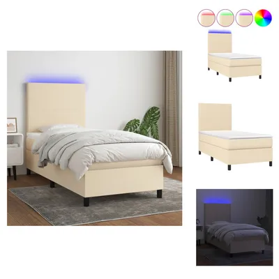 Produktbild von vidaXL Boxspringbett mit Matratze & LED Creme 90x190 cm Stoff -  Betten & Bettgestelle