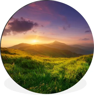 Produktbild von MuchoWow® Aluminium Wandkreis Berge - Sonne - Natur Ø 30 cm Wanddeko Modern Wohnzimmer - Wand Bild - Wohnzimmer - Runde Bilder - Alubilder - Kunst für zu Hause - Aluminium - Wanddekoration