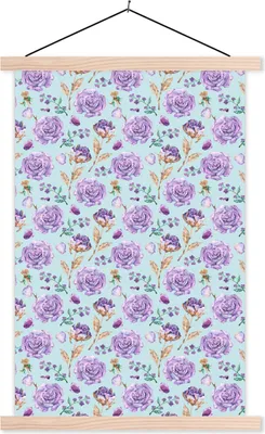 Produktbild von MuchoWow® Textilposter Blumen - Muster - Rosen 120x180 cm mit holzfarbenen Rahmen - Textil-Plakat