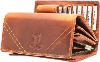 Produktbild von XXL Leder Geldbeutel Geldbörse Damen Herren Groß Viele Fächer | Kartenetui Portemonnaie Geldtasche mit RFID NFC Schutz | Portmonee Damenportemonnaie
