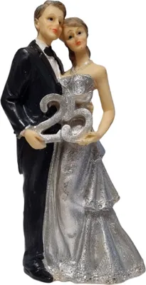 Produktbild von Deko-Figur Silberhochzeit Brautpaar 25 Jahre Tischdekoration 17cm silber