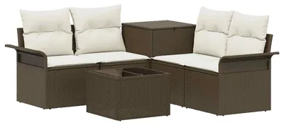 Image de Ensemble de canapé vidaXL, 6 pièces, couleur marron et crème, pour 4 personnes