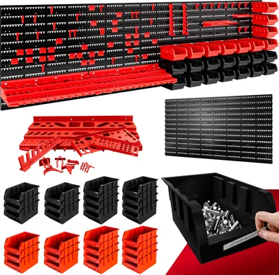 Immagine prodotto di MONZANA® Pannello Preforato Portautensili 97 pz 95x54cm Box Impilabili Parete Attrezzata Officina Organizer Ampliabile Garage Pannello Porta Attrezzi Parete Pannelli Resistenti Sistema Organizzato