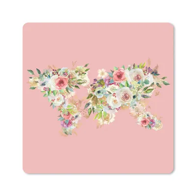 Produktbild von MuchoWow® Mauspad Mousepad Weltkarte - Blumen - Pastell 20x20 cm - Mousepads - Maus Mat - Pad - Mausunterlage - Desk Mat - Bureauartikeln