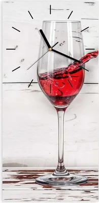 Produktbild von Wanduhr aus Glas mit Motiv Rotweingläserfall- 30 x 60 cm - inkl. Aufhängesystem