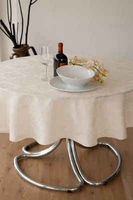 Ovale Tischdecke aus Baumwoll-Jacquard, 165x220 cm, Beige