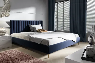 Produktbild von Sofello Polsterbett LEYLA schwarze oder goldene Beine Steppung - Bett aus Velour aus Samt mit Holz-Lattenrost 160x200 cm