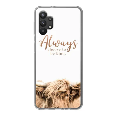Produktbild von MuchoWow® Handyhülle Schutzhülle Hülle für Samsung Galaxy A32 5G Schottischer Highlander - Zitate - Weiß Silikon Softcase Handy Hülle - Softcase