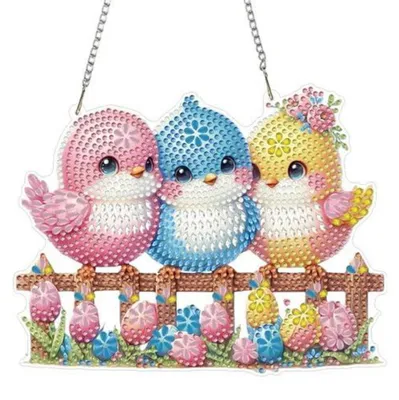 Produktbild von 5D Diamantmalerei Hängendes Ornament Kit Vögel Fensterbilder Beidseitig mit Kette 19.5x15.1cm