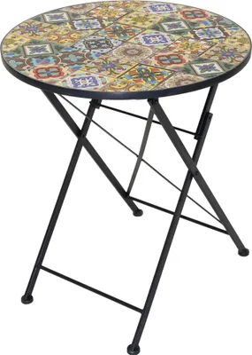 Produktbild von Bistrotisch aus Metall mit Keramik-Mosaik-Fliesen Balkonmäbel Gartenmöbel Bistroset Sitzgruppe