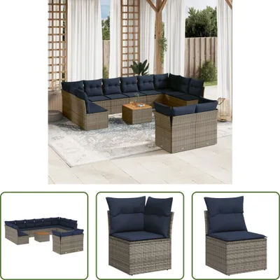 Produktbild von The Living Store 13-tlg. Garten-Sofagarnitur mit Kissen Grau Poly Rattan